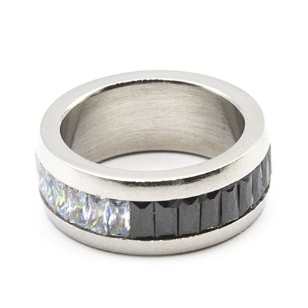 Anillo sinfin de acero con cubic boreal y negro