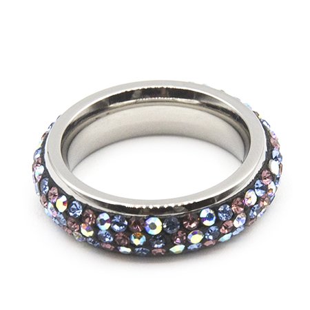 Anillo sinfin de acero con celeste, violeta y boreal