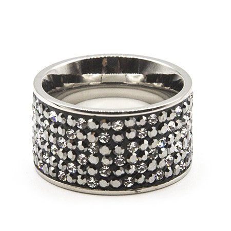 Anillo sinfin de acero con 5 filas de cubic blancas y grises