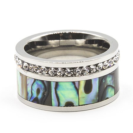 Anillo sinfin de acero con guarda nacarada y cubic