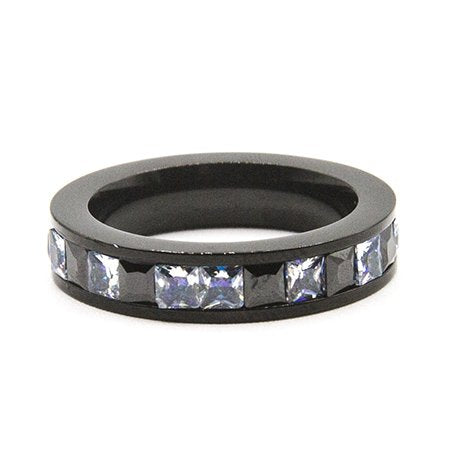 Anillo sinfin de acero negro con cubic negro y transparente