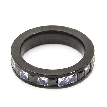 Anillo sinfin de acero negro con cubic negro y transparente