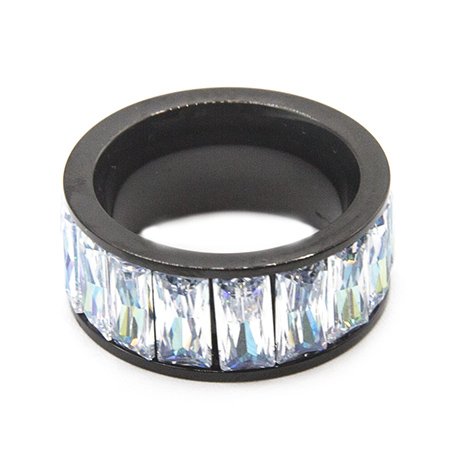 Anillo sinfin de acero negro con cubic boreal