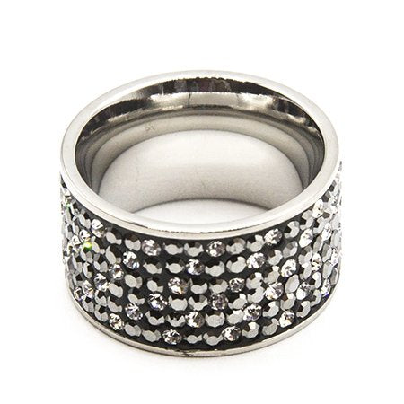 Anillo sinfin de acero con 5 filas de cubic blancas y grises