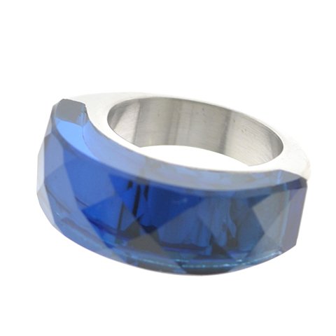 Anillo de acero T-Swarovski con piedra azul