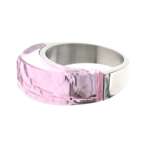 Anillo de acero T-Swarovski con piedra rosa