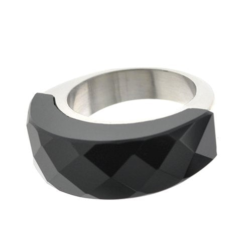 Anillo de acero T-Swarovski con piedra negra