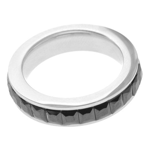 Anillos acero quirurgico fino sinfín con cristales rectangulares black