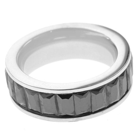 Anillos acero quirurgico sinfÃn con cristales rectangulares black